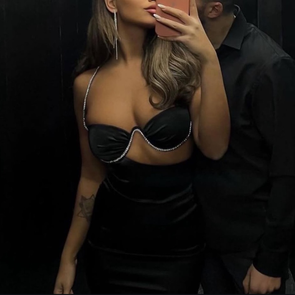 Black bodycon mini dress with rhinestone details size S